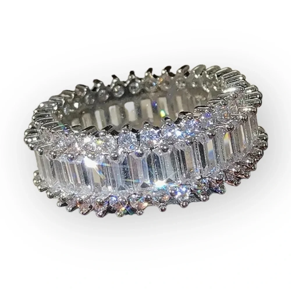 Artisan Silver Baguette and Pavé Eternity Ring - Picture 4 of 8